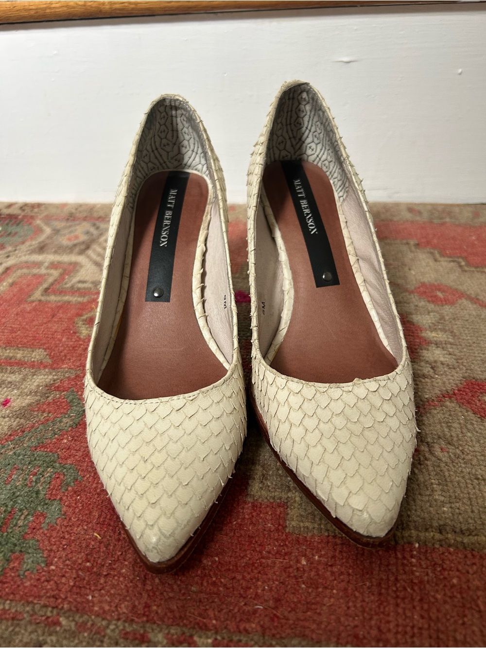 Matt Bernson Women’s Cream Scale Textured Leather Pointed-Toe Pumps